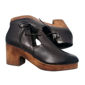 Kelsi Dagger Brooklyn North Ankle Boot Clog Black Leather Wooden Heels Size 8